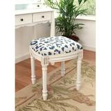 Canora Grey Navy Blue Cheetah Print Linen Vanity Stool w/ Distressed Gray Finish & Welting Linen/Wood/Upholstered | 19 H in | Wayfair