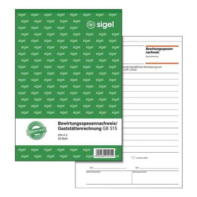 Sigel Formularvordrucke »Bewirtungsspesennachweis / Gaststättenrechnung« GB515 weiß, 14.8x21 cm Image