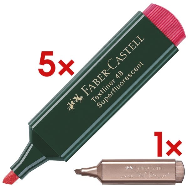 Faber-Castell 5x Textmarker »Textliner 48« inkl. Textmarker »TL 46 Metallic« rosé rot Image