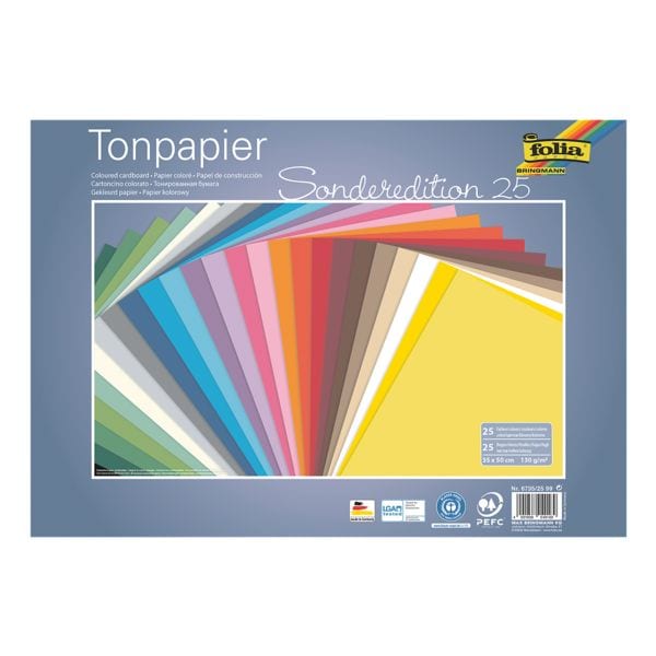 folia Tonpapier 130g/m² 25 Farben 35 x 50 cm 25 Blatt gelb, 50x35 cm Image