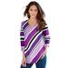 Plus Size Women's Diagonal Stripe V-Neck Tee by Roaman's in Purple Magenta Multi (Size 1X) Shirt