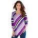 Plus Size Women's Diagonal Stripe V-Neck Tee by Roaman's in Purple Magenta Multi (Size S) Shirt
