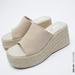 Zara Shoes | New Zara Leather Jute Wedge Sandals | Color: Cream/Tan | Size: 10