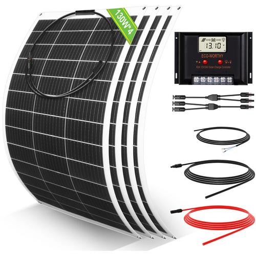 ECO-WORTHY 520W 12V flexibel Solarpanel Kit netzunabhängig Off Grid: 4 Stücke 130W Solarpanel + 60A