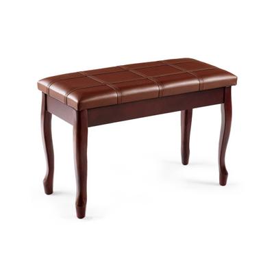 Costway Solid Wood PU Leather Piano Bench with Storage-Brown