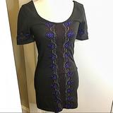 Free People Dresses | Free People Fitted Bodycon Mini Dress With Embroidered Detail | Color: Black/Purple | Size: Xs