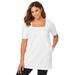 Plus Size Women's Stretch Cotton Square Neck Tunic by Jessica London in White (Size 1X)