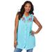 Plus Size Women's Sleeveless Embroidered Angelina Tunic by Roaman's in Ocean Folk Embroidery (Size 20 W)