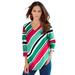 Plus Size Women's Diagonal Stripe V-Neck Tee by Roaman's in Soft Jade Multi (Size 2X) Shirt