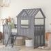 Loft House Bed with Rustic Fence-Shaped Guardrail, Gray