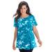 Plus Size Women's Swing Ultimate Tee with Keyhole Back by Roaman's in Teal Acid Tie Dye (Size 6X) Short Sleeve T-Shirt