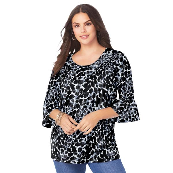 plus-size-womens-bell-sleeve-ultimate-tee-by-roamans-in-black-textured-animal--size-12--shirt/