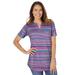 Plus Size Women's Short-Sleeve Notch-Neck Tee by Woman Within in Pretty Violet Multi Stripe (Size 3X) Shirt