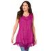 Plus Size Women's Embroidered Acid Wash Tank by Roaman's in Purple Magenta (Size 12 W)