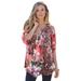 Plus Size Women's Tara Pleated Big Shirt by Roaman's in Sunset Coral Paisley Garden (Size 44 W) Top