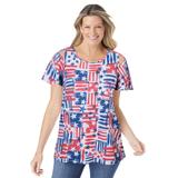 Plus Size Women's Lace-Detail Cold-Shoulder Tee by Woman Within in Americana Patchwork (Size 26/28) Shirt