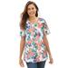 Plus Size Women's Perfect Printed Short-Sleeve V-Neck Tee by Woman Within in White Multi Pretty Tropicana (Size M) Shirt