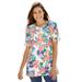 Plus Size Women's Perfect Printed Short-Sleeve Crewneck Tee by Woman Within in White Multi Pretty Tropicana (Size S) Shirt