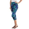 Plus Size Women's Essential Stretch Capri Legging by Roaman's in Ultra Blue Tropical Leaves (Size 30/32) Activewear Workout Yoga Pants