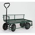 Garden TRAILER Cart Pull Along Trolley Heavy Duty Green Mesh Utility Gardeners Wagon, Removable Folding Sides, Pneumatic Tyres, Outdoor Cart for Gardening, Festivals, Camping 200Kg Loading