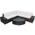 Costway 6 Piece Wicker Patio Sectional Sofa Set with Tempered Glass Coffee Table-White