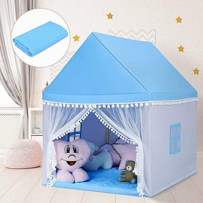 Kids Play Tent, Wood Frame Large Playhouse with Washable Mat and Windows, Indoor Outdoor Castle