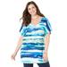 Plus Size Women's Dolman Sleeve Georgette Top by Catherines in Blue Watercolor Stripe (Size 2XWP)