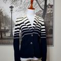 Anthropologie Jackets & Coats | Anthro Cartonnier Navy Striped Cotton Blazer Sz Xs | Color: Blue/Cream | Size: Xs