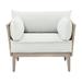 Bernhardt Catalonia Patio Chair w/ Cushions Wood/Metal in White/Indigo, Size 26.0 H x 38.0 W x 31.5 D in | Wayfair O1502_6503-000