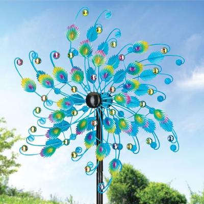 Peacock Feather Wind Spinner Blue , Blue