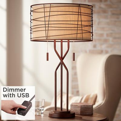 Franklin Iron Works Table Floor Lamps, Hunter Bronze Modern Usb Accent Table Lamps