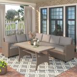 PE Rattan Wicker Conversation Set All-Weather Sectional Sofa Set with Table & Soft Cushions