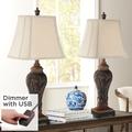 Barnes and Ivy Leafwork Vase Table Lamps Set of 2 with USB Cord Dimmers