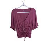 American Eagle Outfitters Tops | American Eagle Soft & Sexy Mauve V Neck Shirt W/ Cinching And Ruffles Size Xl | Color: Pink/Purple | Size: Xl