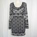 Free People Dresses | Free People Bodycon Dress Cutout Black Gray Lace Stretch Lined Long Sleeve Xs | Color: Black/Gray | Size: Xs