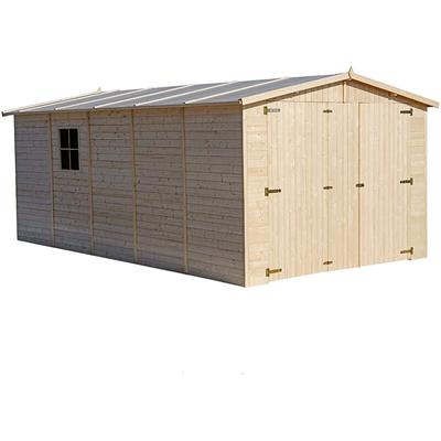 Holzgarage 15 m² − H222xL516xB324 cm − Plattenkonstruktion aus Naturholz − Auto- und Geräteschuppen