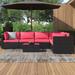 Orren Ellis Roumfort Complete 7 Piece Sectional Seating Group w/ Cushions Synthetic Wicker/All - Weather Wicker/Wicker/Rattan in Red | Outdoor Furniture | Wayfair