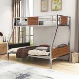 Twin-over-full bunk bed modern style steel frame bunk bed with safety rail, built-in ladder for bedroom, dorm