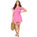 Plus Size Women's Button Front Flutter Sleeve Tunic by Swimsuits For All in Watermelon Sugar (Size 18/20)