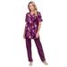 Plus Size Women's Print Notch-Neck Soft Knit Tunic by Roaman's in Dark Berry Painterly Bouquet (Size 6X) Short Sleeve T-Shirt