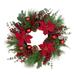 Artificial Red Berry and Poinsettia Christmas Wreath, 28-Inch, Unlit - Green