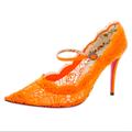 Gucci Shoes | Gucci Virginia Lace Mary Jane Pumps Orange 5.5 | Color: Orange | Size: 5.5