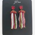 J. Crew Jewelry | J.Crew Beaded Cap Tassel & Crystal Stud Dangle Earrings Multi-Color New With Tag | Color: Green/Pink | Size: Os