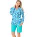 Plus Size Women's Split-Neck Long Sleeve Swim Tee with Built-In Bra by Swim 365 in Blue Tie Dye Swirl (Size 28)