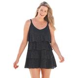 Plus Size Women's Tiered-Ruffle Crochet Swim Dress by Swim 365 in Black (Size 24)