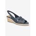 Extra Wide Width Women's Cheerful Espadrille Sandal by Bella Vita in Navy Linen Print (Size 8 WW)