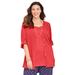 Plus Size Women's Mandarin Collar Gauze Tunic by Catherines in Soft Geranium (Size 2X)