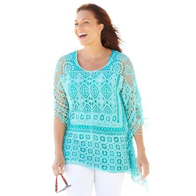 Plus Size Women's Openwork Fringe Poncho by Cather...