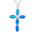 Heart’s Art Play Of Colour Blue Opal Jewellery for women, Australian Opal Necklace Cross Pendant Chain, Sterling silver cross necklace for women, Silver cross lady necklace gift (Ocean blue necklace)