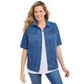 Plus Size Women's Short-Sleeve Denim Jacket by Woman Within in Medium Stonewash (Size 12 W)